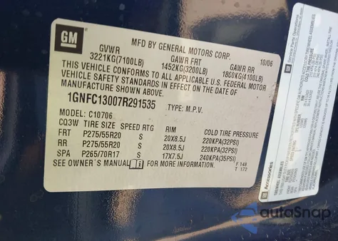 2007 Chevrolet Tahoe Ltz from USA, damaged, VIN 1GNFC13007R291535